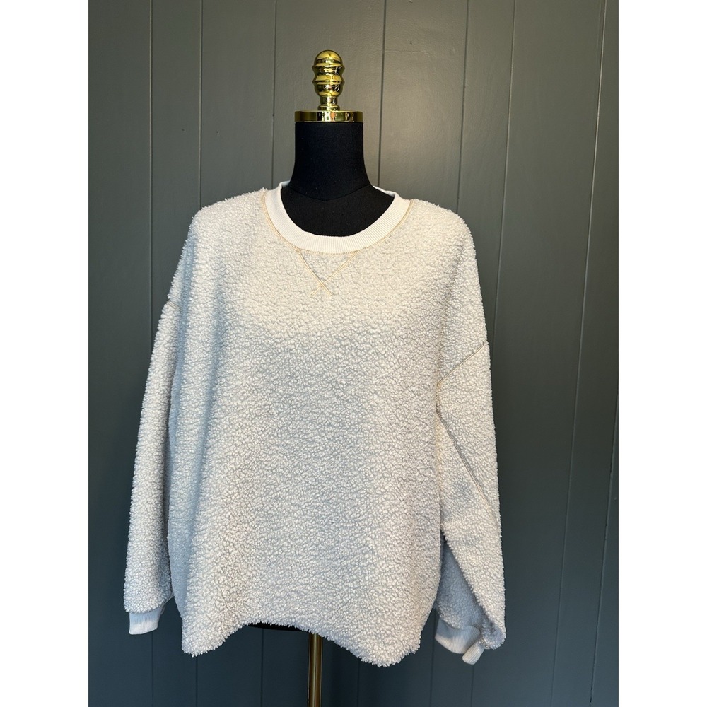American Eagle Cropped Cream Sherpa‎ Pullover Sweater L Large